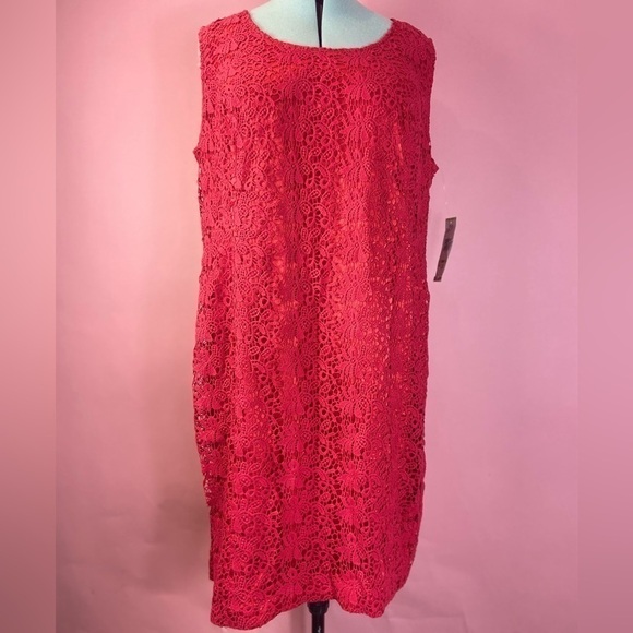 NWT New York Jones Collection red lined crochet lace sheath dress size 18W - Picture 2 of 11